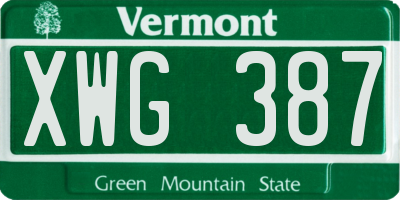 VT license plate XWG387