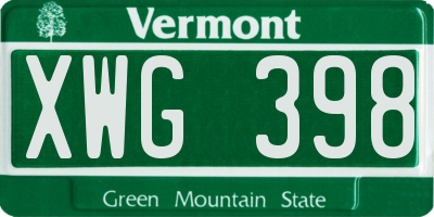 VT license plate XWG398