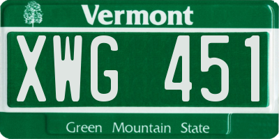 VT license plate XWG451