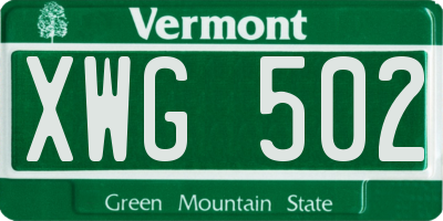 VT license plate XWG502