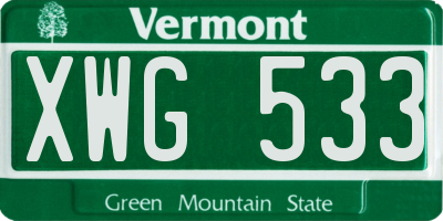 VT license plate XWG533