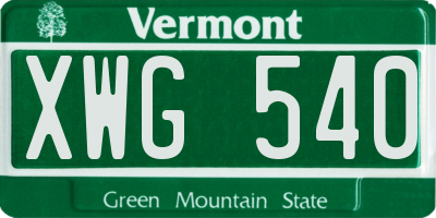 VT license plate XWG540
