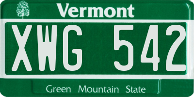 VT license plate XWG542