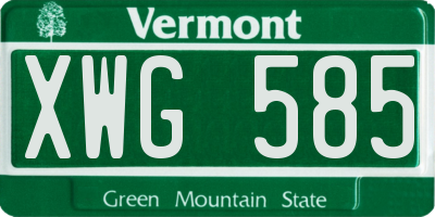 VT license plate XWG585