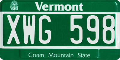 VT license plate XWG598