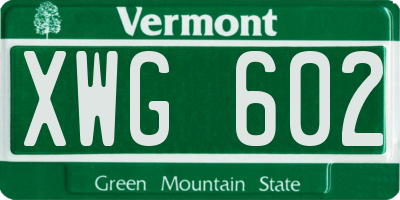 VT license plate XWG602