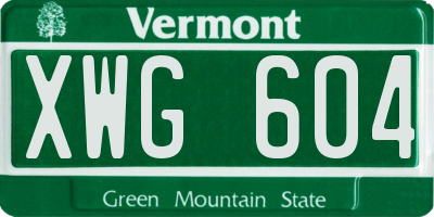 VT license plate XWG604