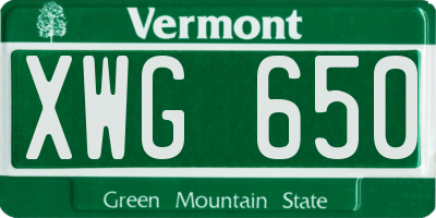 VT license plate XWG650