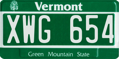 VT license plate XWG654