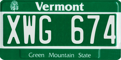 VT license plate XWG674