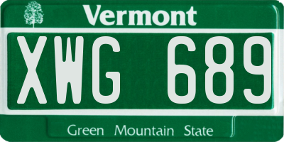 VT license plate XWG689
