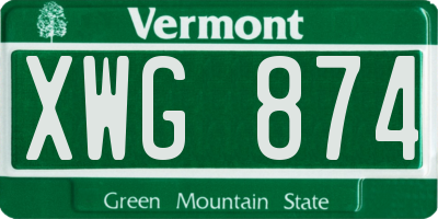 VT license plate XWG874