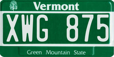 VT license plate XWG875