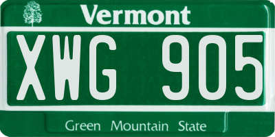 VT license plate XWG905
