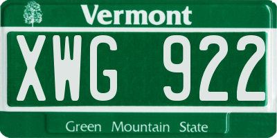 VT license plate XWG922