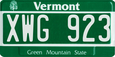 VT license plate XWG923