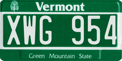VT license plate XWG954