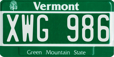 VT license plate XWG986