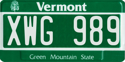 VT license plate XWG989