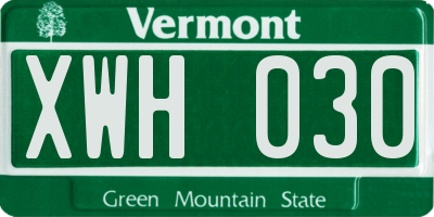 VT license plate XWH030