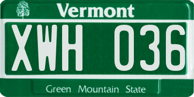 VT license plate XWH036