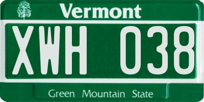 VT license plate XWH038