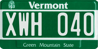 VT license plate XWH040