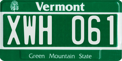 VT license plate XWH061
