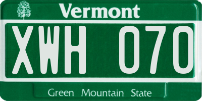 VT license plate XWH070