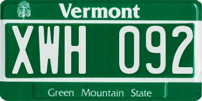 VT license plate XWH092