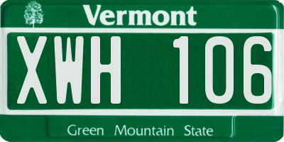 VT license plate XWH106