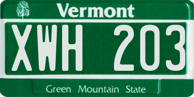 VT license plate XWH203