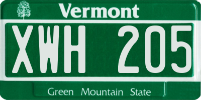 VT license plate XWH205