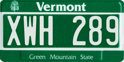 VT license plate XWH289