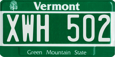 VT license plate XWH502