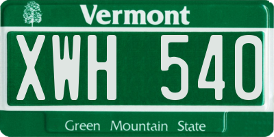 VT license plate XWH540