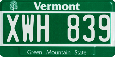 VT license plate XWH839