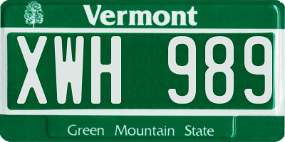 VT license plate XWH989