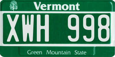VT license plate XWH998