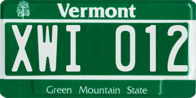 VT license plate XWI012