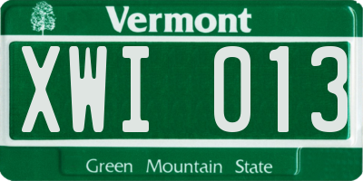 VT license plate XWI013