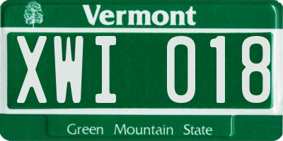 VT license plate XWI018