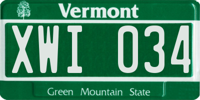 VT license plate XWI034