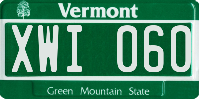 VT license plate XWI060