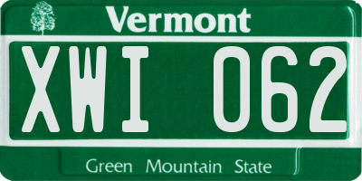 VT license plate XWI062