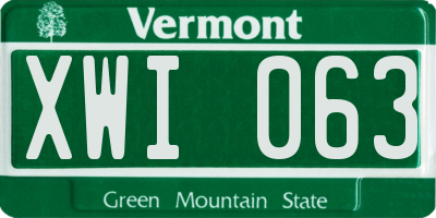VT license plate XWI063