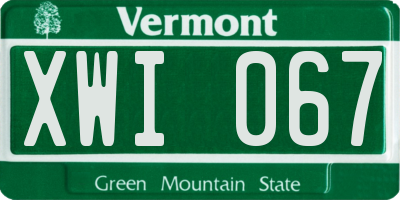 VT license plate XWI067