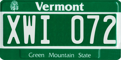 VT license plate XWI072