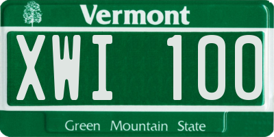 VT license plate XWI100