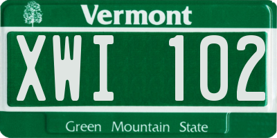 VT license plate XWI102